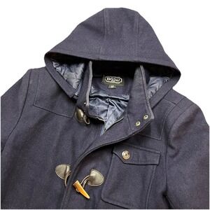 BGSD Men's Duffle Wool Blend Toggle Hooded Quilted Medium Blue Dock Nautical EUC